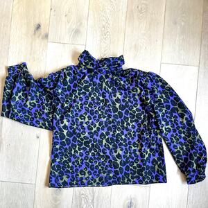 Vintage 80s women's homemade purple olive, black Chic Leopard Print Blouse M